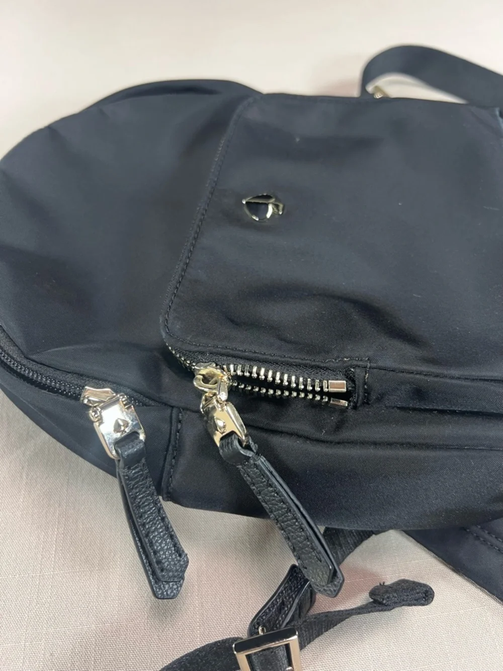 Kate Spade Mini Backpack Black Nylon Silver Spade Hardware Zip Pockets Purse